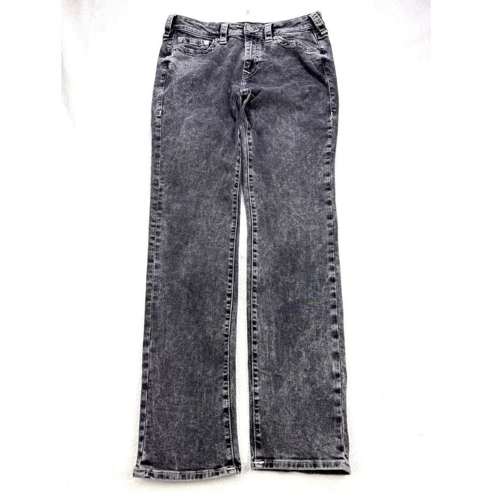 True Religion Jeans Men 31x34 Black Billie Mid Rise Straight Stone Wash Denim